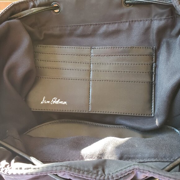 EUC Sam Edelman Backpack Puffer Branwen Flap School Black/Blue SPIKES (OS) - Picture 6 of 15